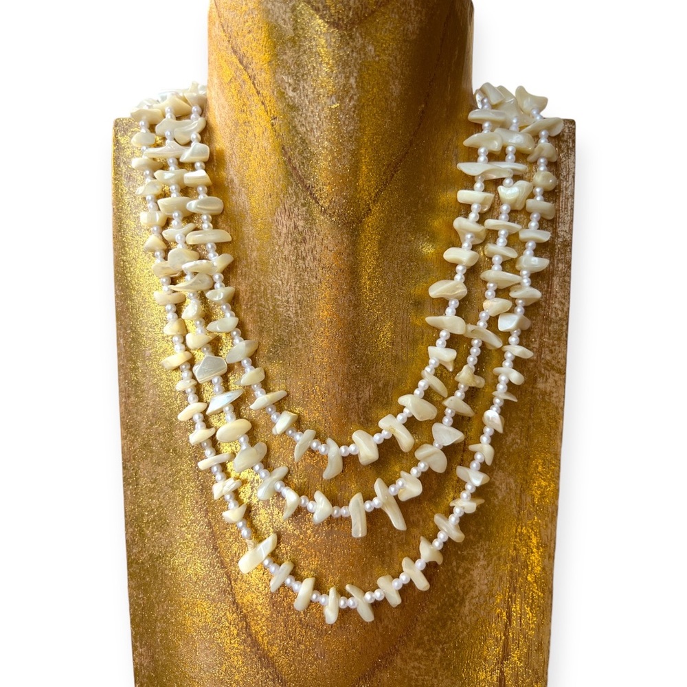 Vintage Shell Pearl Bead Long Necklace
